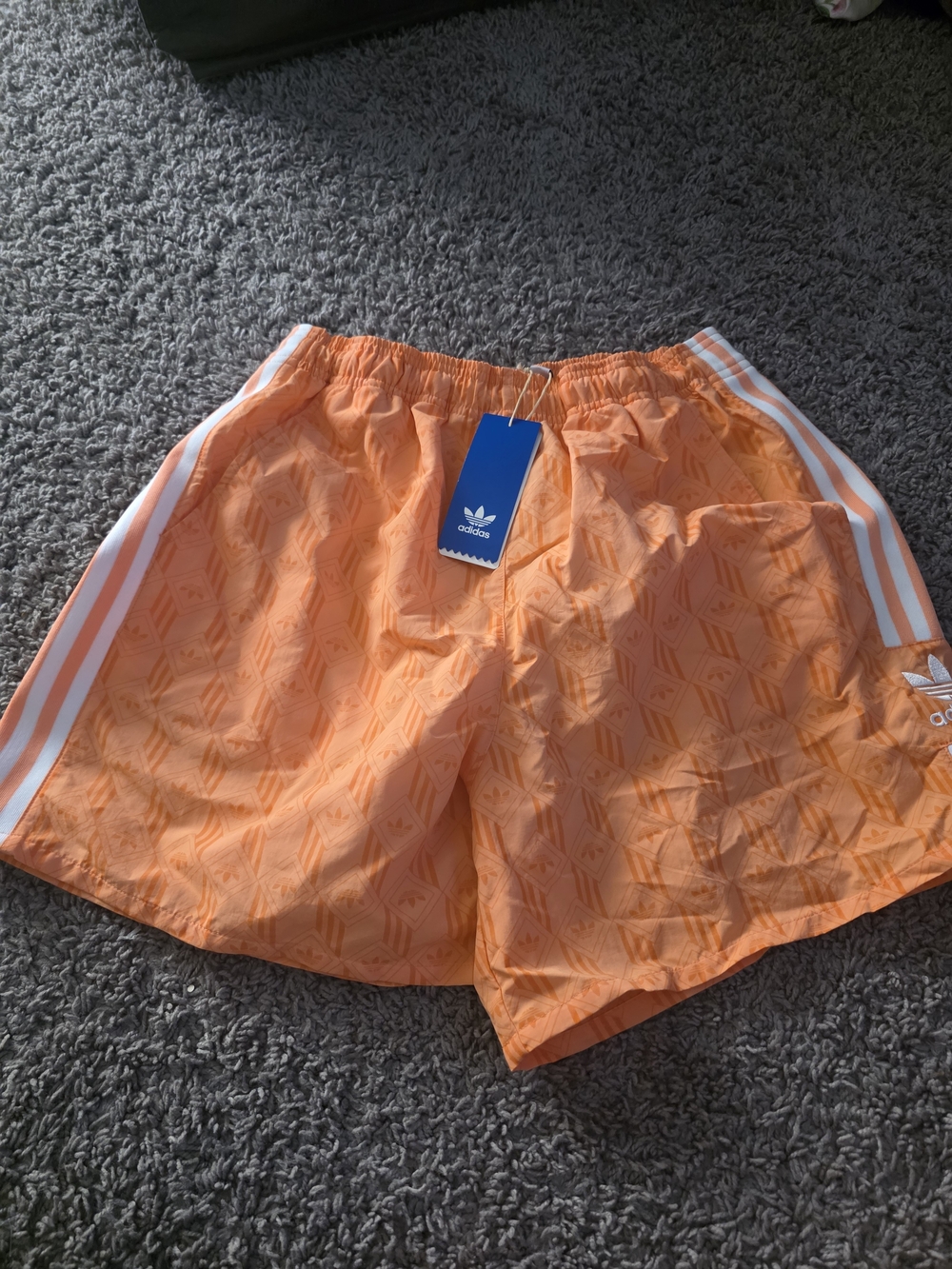 adidas Women's Orange 3-Stripe Athletic Shorts